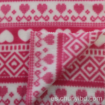 Patrón de corazón rosa de 100 poliéster Ambos laterales Cepillado de un lado Tela de vellón polar estampada antipilosa para ropa de sofá